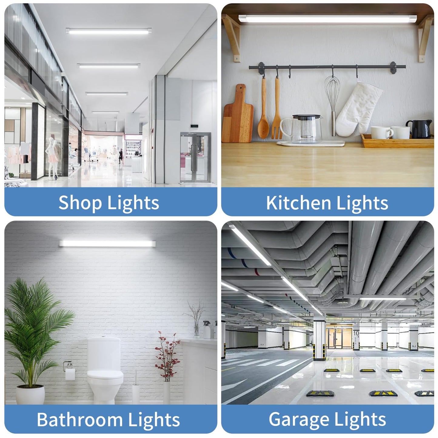 Airand LED Shop Lights Fixture, Waterproof 4FT, 2PCS, 5000K, Under Cabinet Lighting, White, Plastic