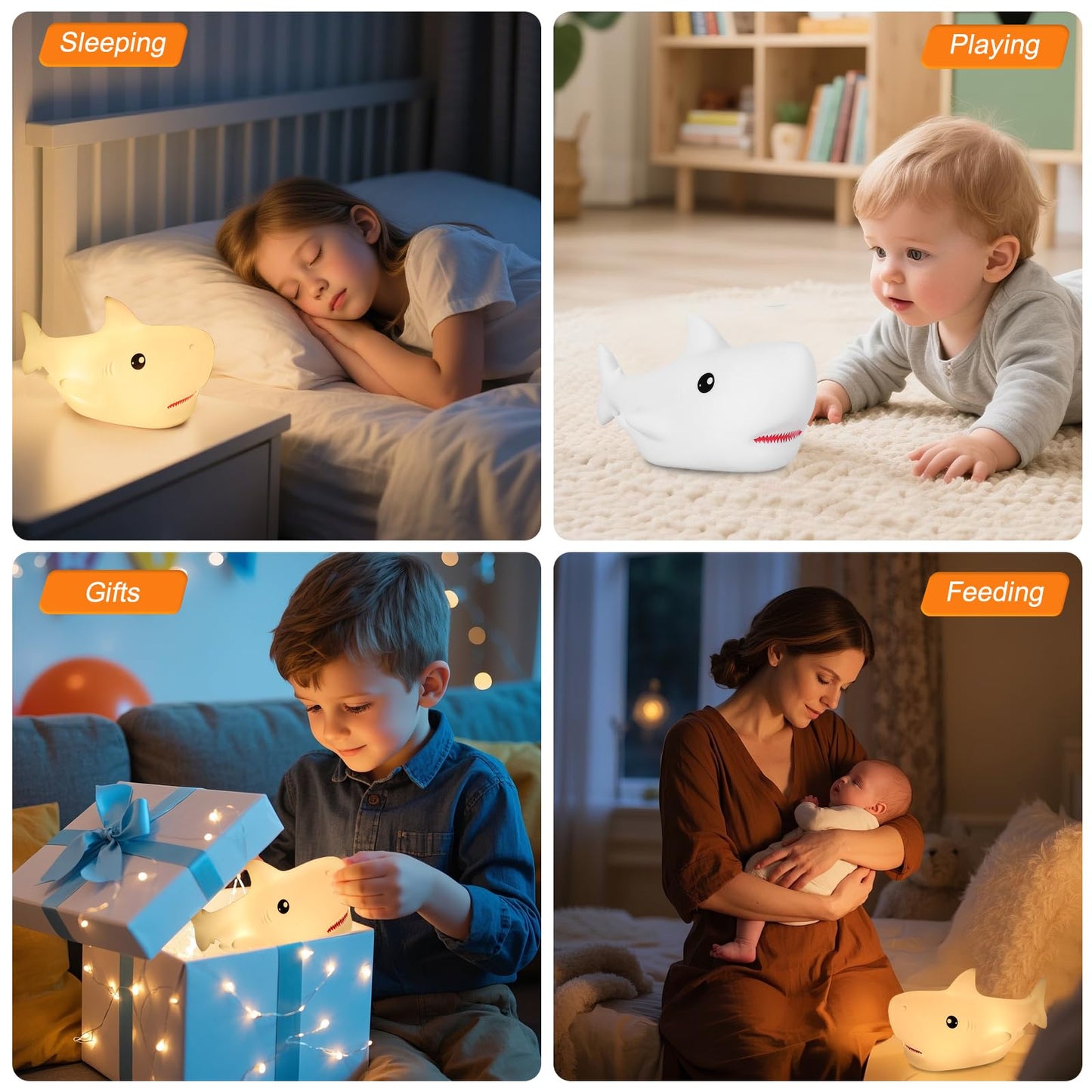 Zklili Remote Shark Night Light  Cute Silicon Night Light For Kids  Nightlight With Remote Portable Recharge Nightlight For Kid Room Funny Gifts Stuff For Boys Girls Baby(Remote Control)