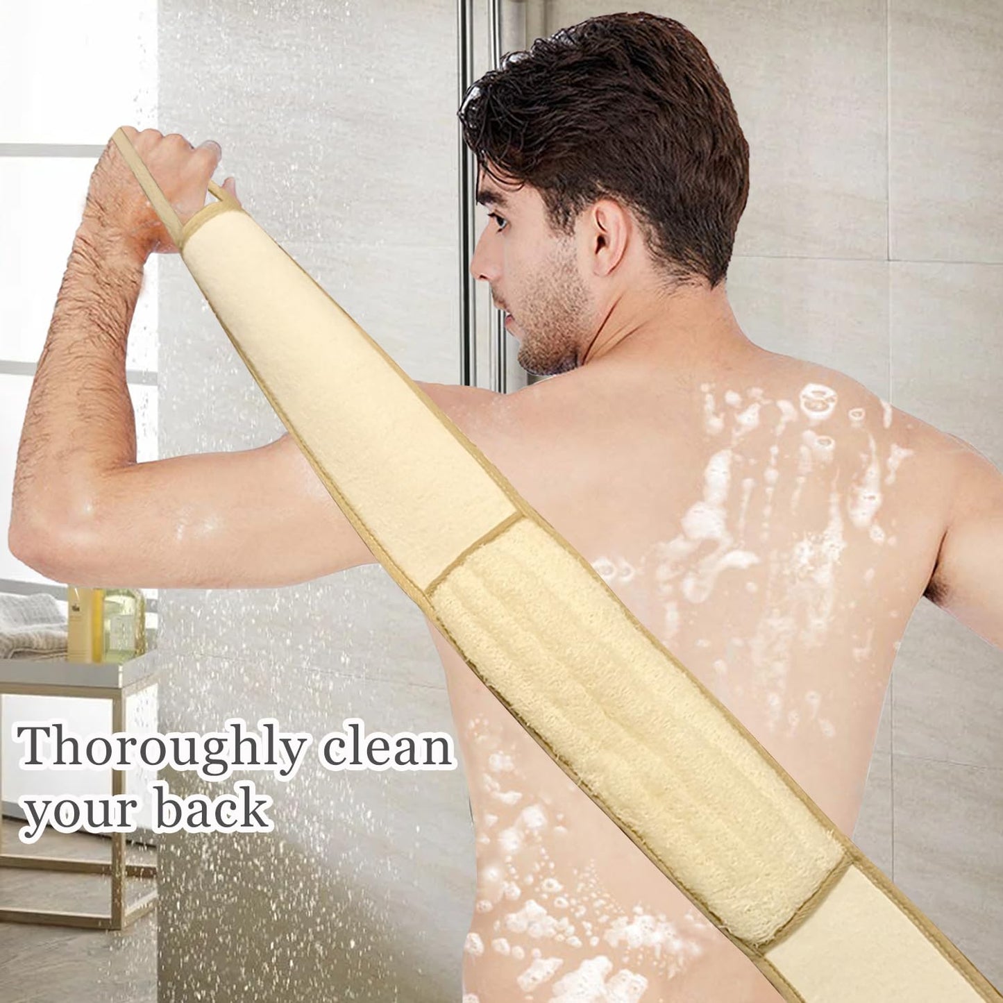 Exfoliating Natural Loofah Back Scrubber Loofah Sponge Back Scrubber for Shower, Deep Clean Your Back & Relax Your Body Bath Sho