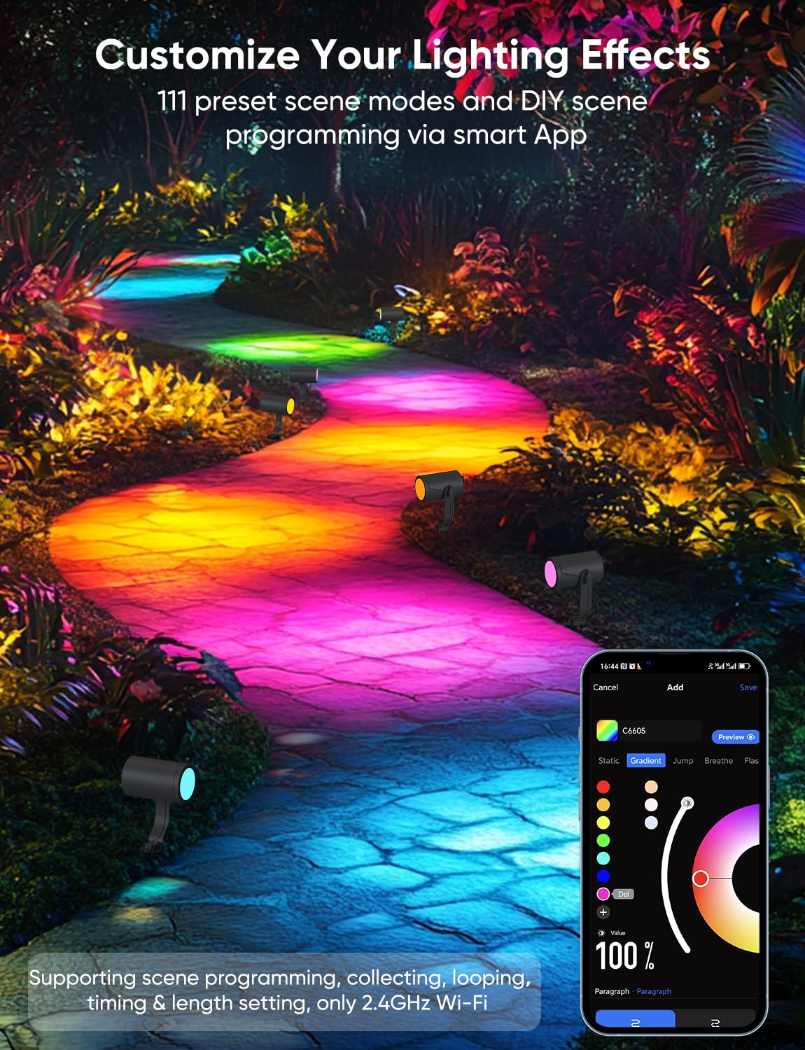 Appeck Smart Landscape Lighting Kit 36W  Rgbcw Smart Landscape Lights 6 Pack  Ip65 Waterproof Outdoor Spotlights  Alexa/Google Assistant Compatible  For Garden Pathway Yard Holiday Decor