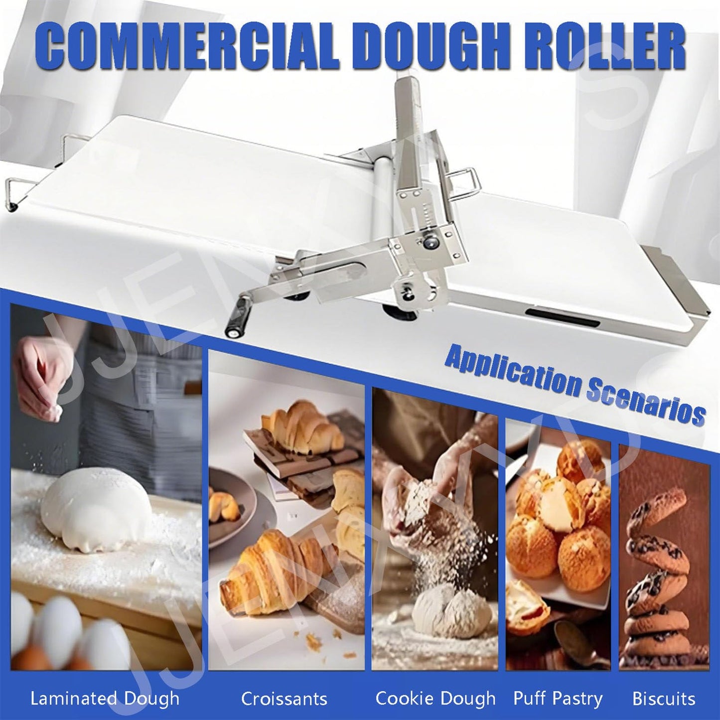 Croissant Dough Laminator,Commercial Dough Roller Sheeter,Dough Machine Thickness Adjustable, Stainless Steel,Table Top Croissants Fondant Pizza Pastry Sheeter Machine,Type300