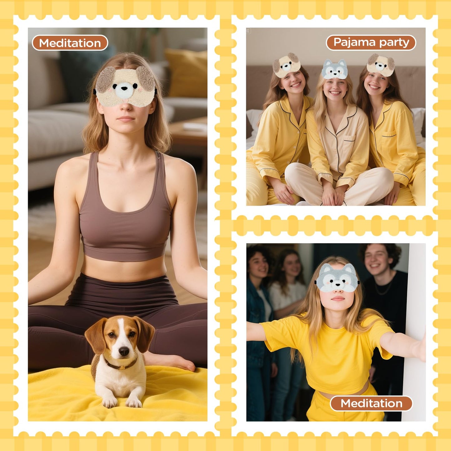 NEWEST 2 Pcs Cute Plush Dog Sleeping Masks, Soft Puppy Eye Cover for Sleeping with Adjustable Elastic Strap, Funny Cartoon Animal Eyeshade Blindfold for Blackout Travel Nap Night Sleep Party Girl Boy
