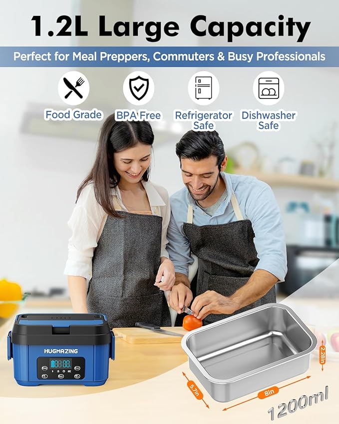Cordless Electric Lunch Box for Adults, Men & Women – Rechargeable Self-Heating Food Warmer with 1.2L SS Container, Battery-Powered Heated Lunch Box, Perfect for Work and Travel Use