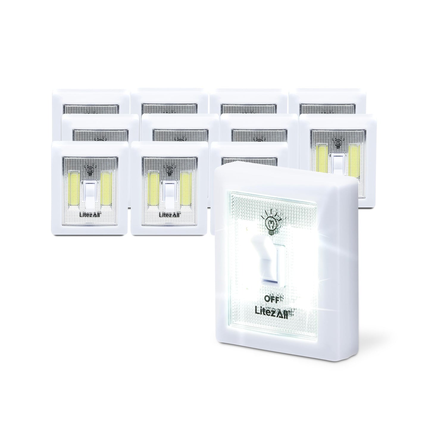 Litezall Cob Led Night Light Switch - 200 Lumen, Battery Operated, 12 Pack, Wireless, White, Model Pswitch1248, Gifts For Men