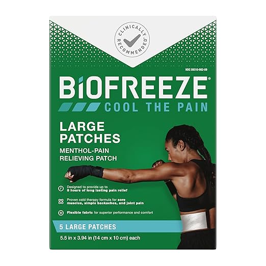 Biofreeze Large Pain Relief Patches, Menthol Pain Patches for Lower Back, Neck, Knee, & Shoulder, Comfortable & Flexible F...