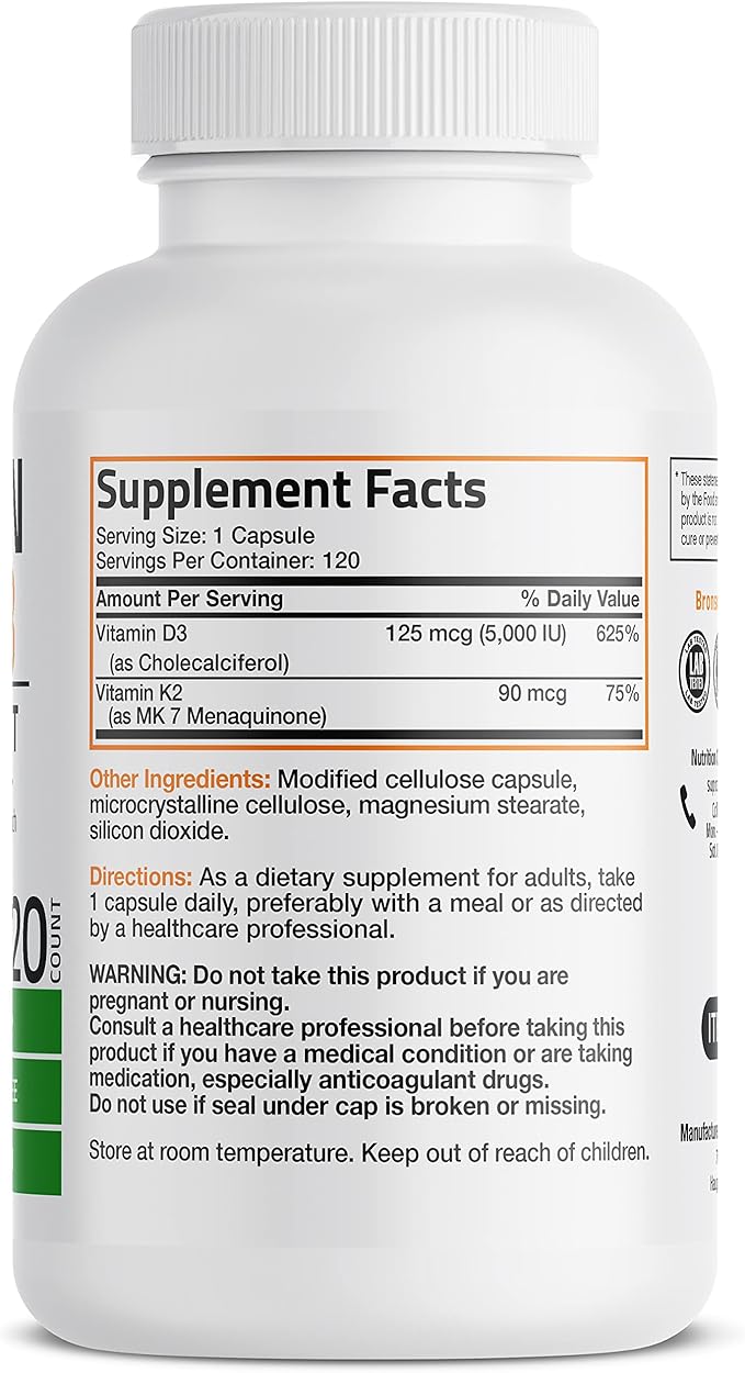 Bronson Vitamin K2 (MK7) with D3 Supplement Omega-3 Fish + Krill Oil 1000 MG