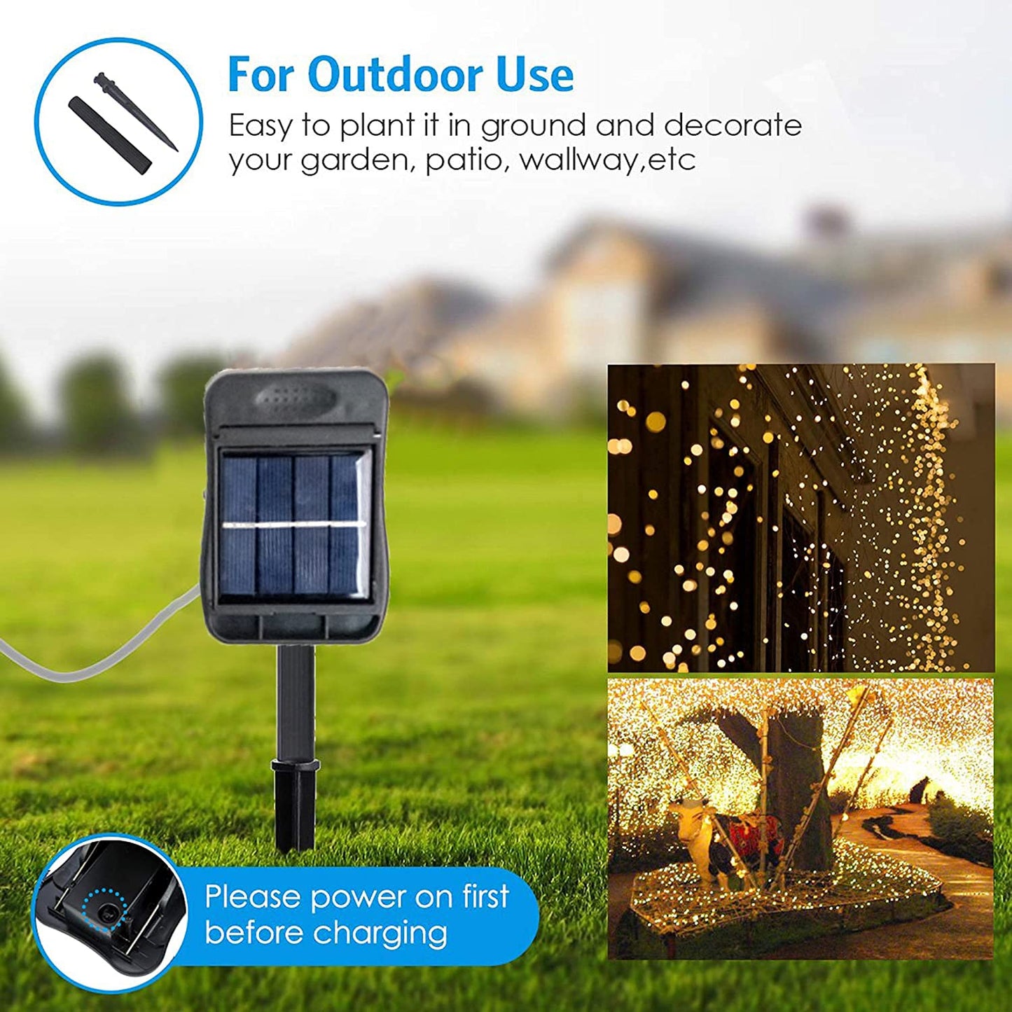 Angmln Solar Powered Twinkle Fairy String Lights, 200 Leds, Warm White, Waterproof, 8 Modes, Decorative For Outdoor Garden & Christmas Tree