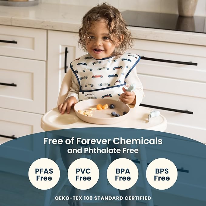 Tiny Twinkle Mess-Proof Baby Bibs for Eating | Waterproof, Wipeable Toddler Bibs with Catch-All Pocket | Feeding Bibs for Girls & Boys(3 Pack,Butterfly)