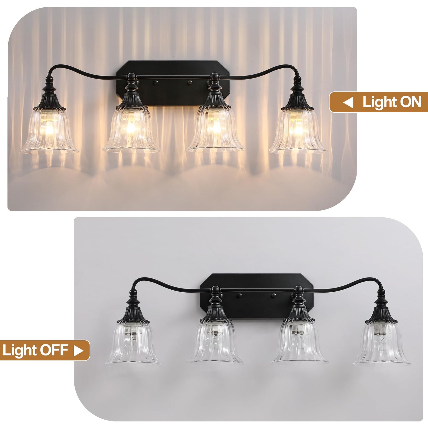 Bathroom Vanity Black Vintage Light Fixture  4 Lights Bathroom Lighting Matte Antique Brass Finish With Crystal Glass Shade  Black Vintage Vanity Light For Bathrooms