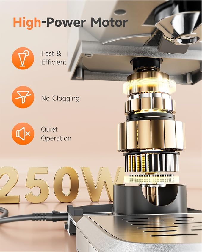 VCK Cold Press Juicer - Large 5.12" Feed Chute, Easy to Clean, Slow Masticating for Nutrient Retention, Quiet 250W Motor, High Juice Yield, Leakproof - Sliver