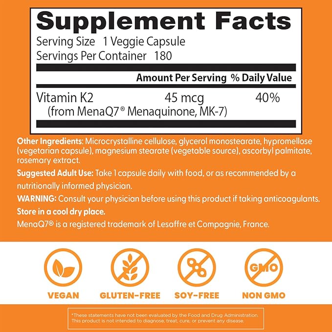 Doctor's Best Natural Vitamin K2 Mk-7 Capsule , Supports Bone Health & Soft Tissue Elasticity, 180 Ct