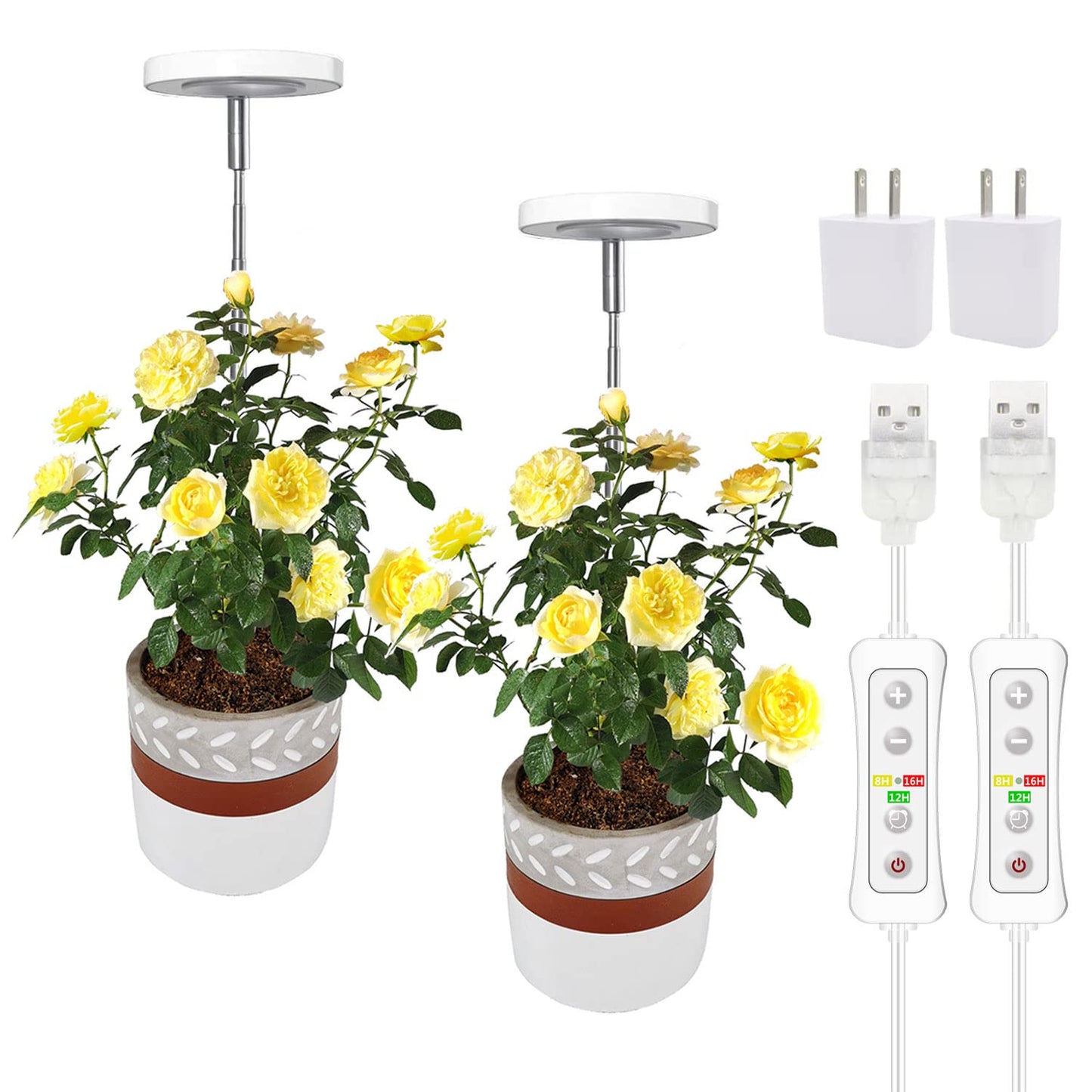 Yadoker LED Grow Light for Indoor Plants, Full Spectrum, 2 Pack, Adjustable Height, Warm White, Aluminum Material