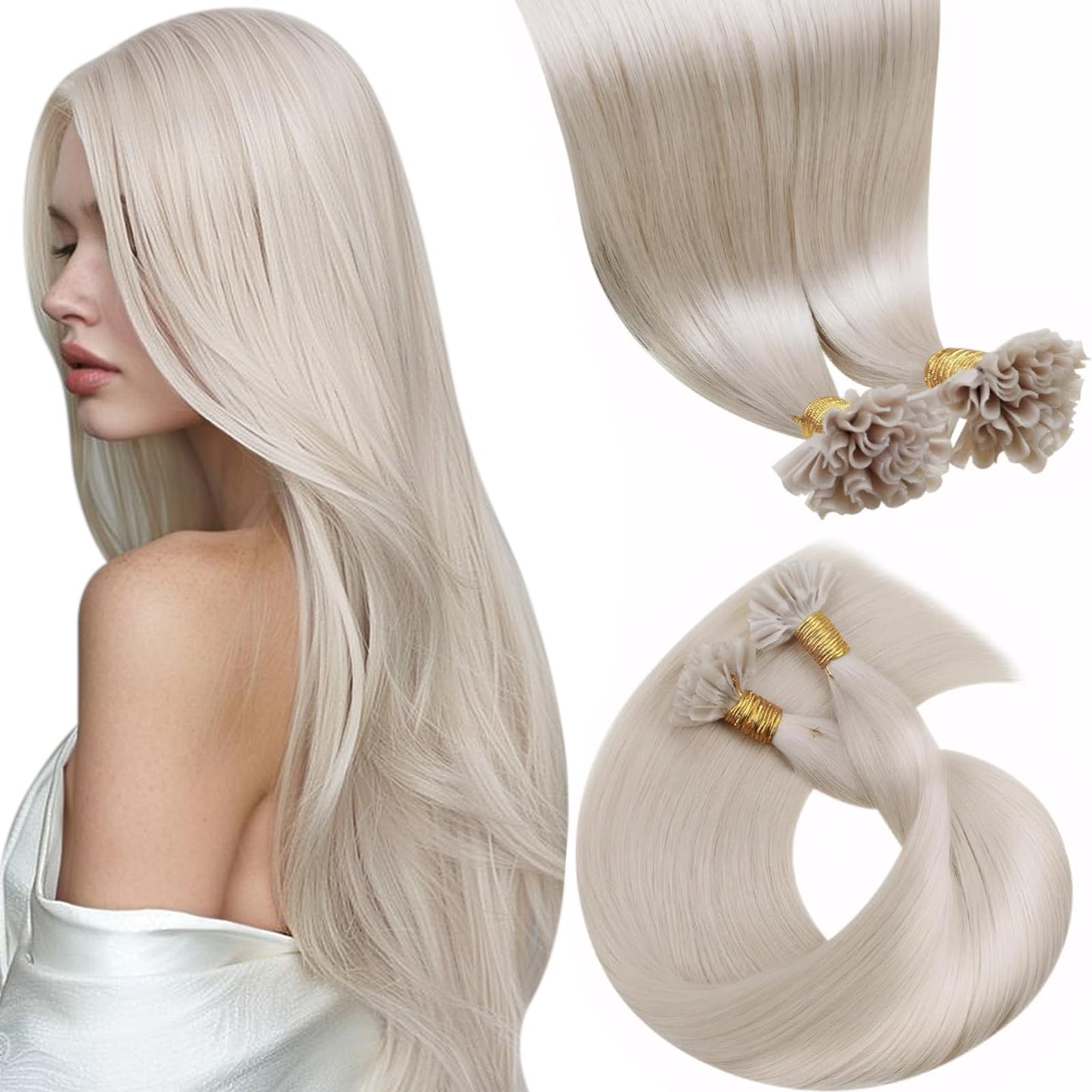 LaaVoo U Tip Hair Extensions Human Hair Platinum Blonde K Tip Hair Extensions Real Human Hair Blonde Utip Hair Extensions Human