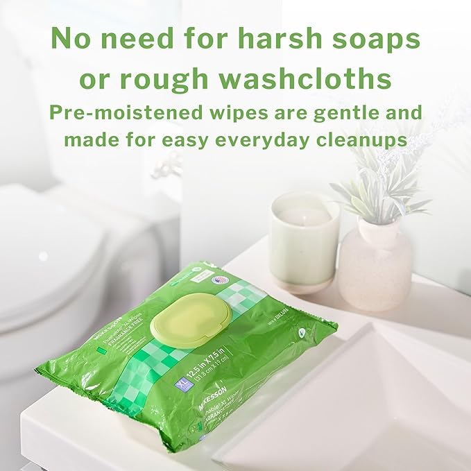 McKesson Flushable* Adult Wet Wipes XL – 48 Wipes (1 Pack of 48) – Aloe & Vitamin E, Plant-Based Cleansing Wipes, Unscented, Extra Large