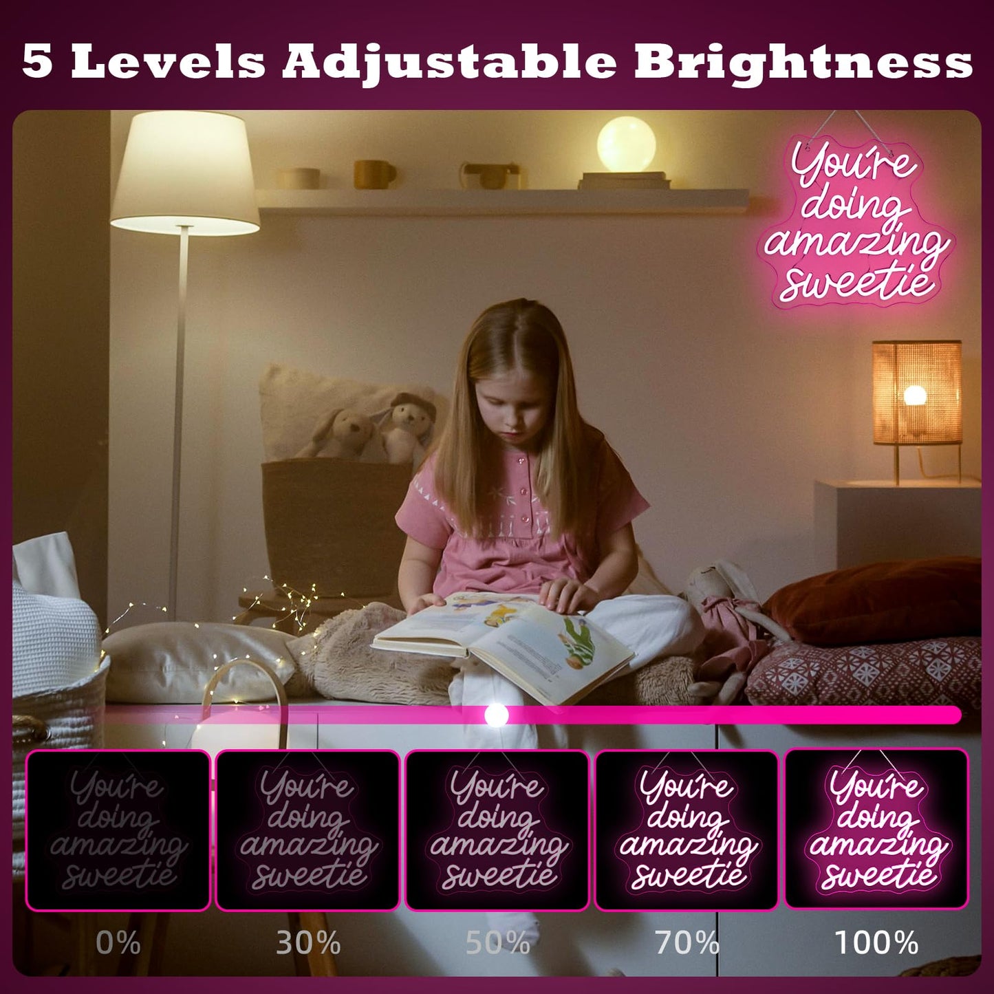 YouRe Doing Amazing Sweetie Neon Sign Pink Dimmable Led Neon Lights For Wall Decor Usb Powered Light Up Signs For Girls Bedroom Party Salon Best Gifts For Birthday Christmas