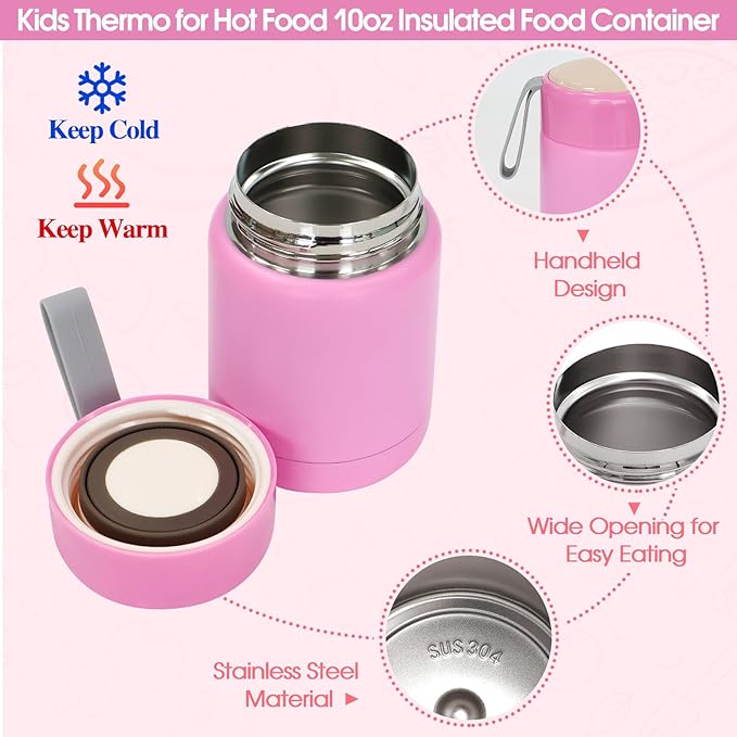 Pink Lunch Box for Girls with 10oz Thermo, with 6 Compartment Bento Box, Nylon Insulated Lunch Bag Adjustable Strap for Girl Kids Teens School Travel Picnic