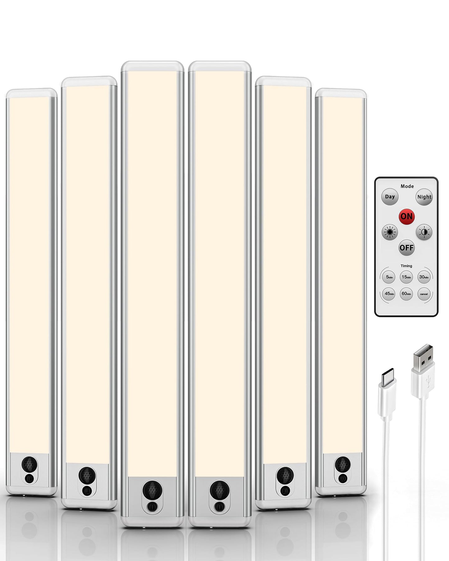 Ezvalo Under Cabinet Lights 14.5 Motion Sensor Light Indoor Dimmable  4000Mah Rechargeable Closet Lights 3500K With Remote Control  Wireless Under Counter Light For Kitchen Cabinet (Warm-6Pack)