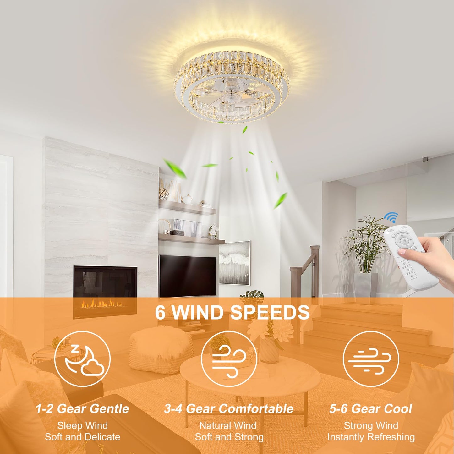 Zswanbei Fandelier Ceiling Fan With Lights And Remote Control Dimmable Crystal Ceiling Fan Led 3 Color 6 Speeds Chandelier Fan B
