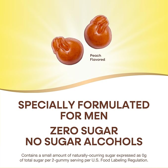 Nature’s Way Alive! Zero Sugar Men's Gummy Multivitamin, Energy Metabolism*, Muscle Function*, B-Vitamins, No Sugar Alcohols, Plant-Based Sweeteners, Peach Flavored, 80 Gummies