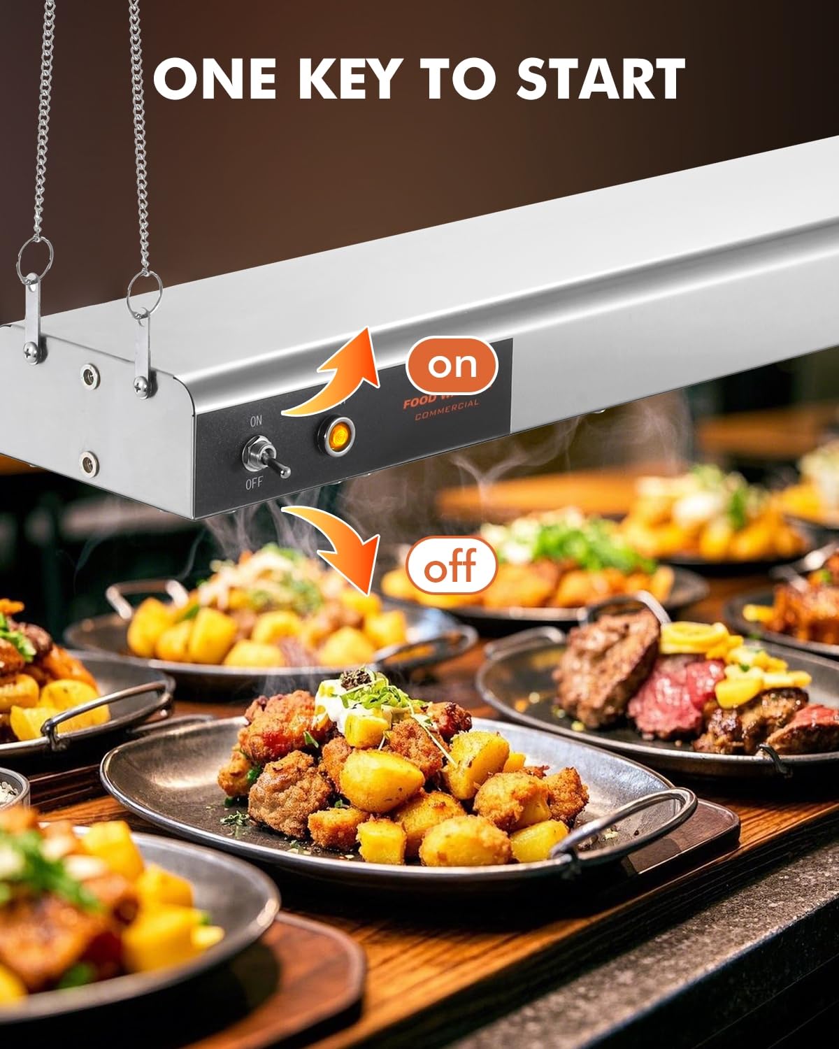 Hiteemer 36 Inch Food Heat Lamp, 1000W Commercial Food Warmer Electric Heating Lamp Overhead Stainless Steel Catering Heat Lamps for Buffet Restaurant Parties, 110V