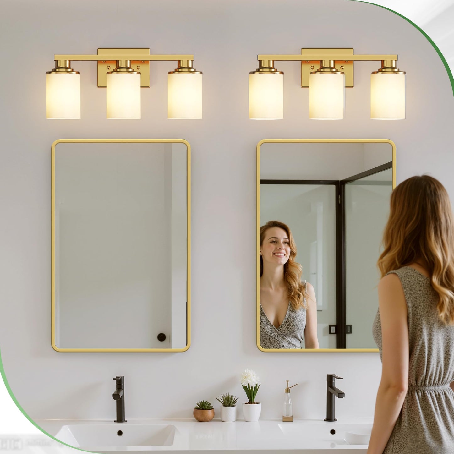Doresshop 17 Inch Bathroom Light Fixtures  3-Light Brass Bathroom Lighting Fixtures Over Mirror With Milk Glass Shade  Vanity Lights For Living Room Bedroom