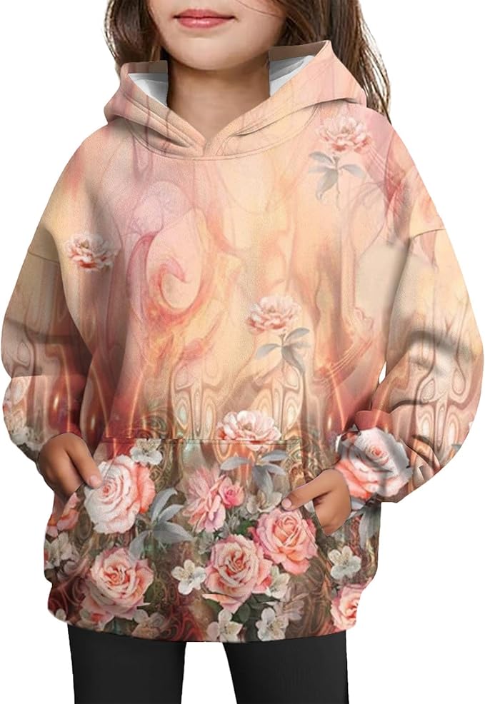 Boys Sweatshirts Size 6 Fashion Floral Print Sweatshirts Cute Hooded Hoodies Y2K Long Sleeve Fall Pullover Tops Pocket