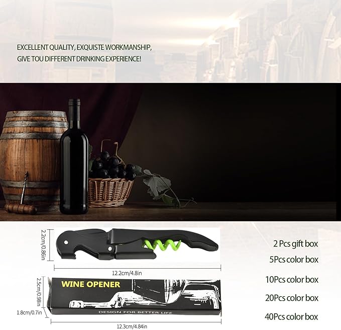 Wine Opener Waiter Corkscrew, Professional Wine Key for Servers, Bartender with Foil Cutter, Manual Wine Bottle Opener Double Hinged (5, Black Green)