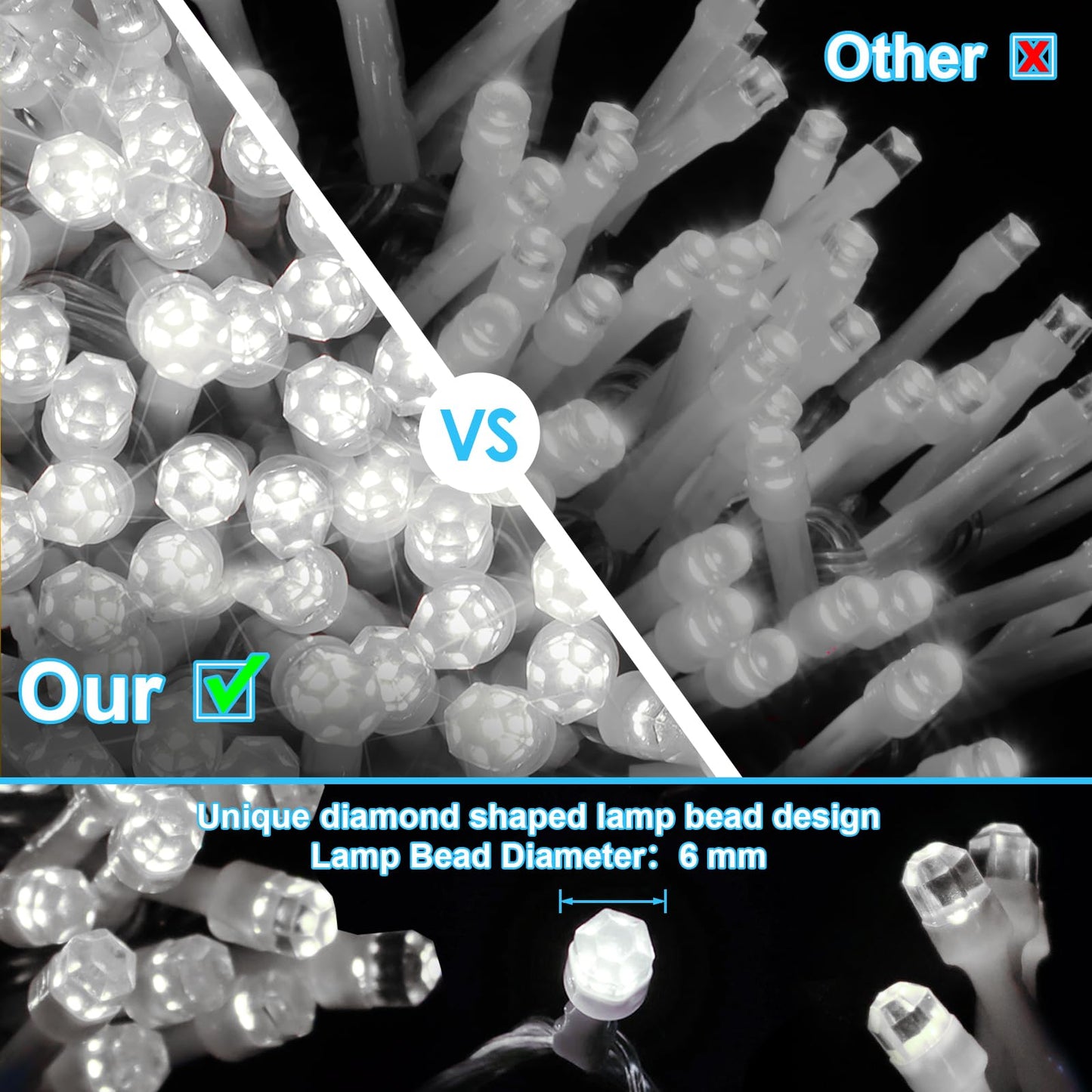 ROADAYLY LED Christmas Lights, 115FT 350LED, Cool White, Waterproof, 8 Modes & Timer, Model DAOYI02-MNO02, Outdoor Fairy Lights