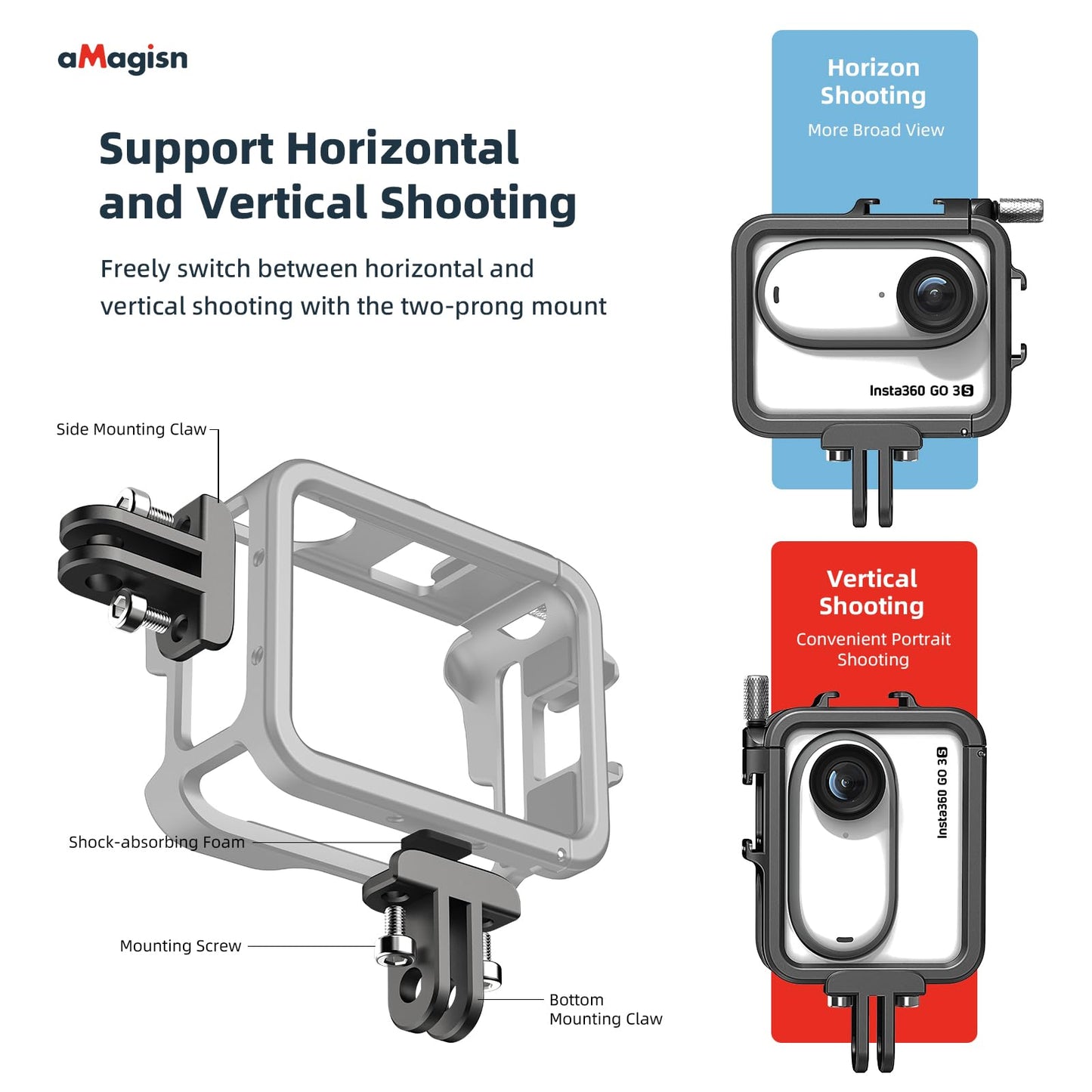 Rszfnjxry Aluminum Frame Cage With Lens Silicone Case For Insta360 Go 3S/Go 3,Metal Protective Durable Housing Case With Cold Sh