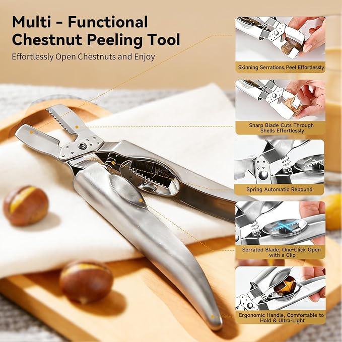 FIRE HIVE Metal Nutcracker, 304 Stainless Steel Chestnut Cutting Tool, Multi functional Dried Fruit Bottle Opener Suitable for Kitchen