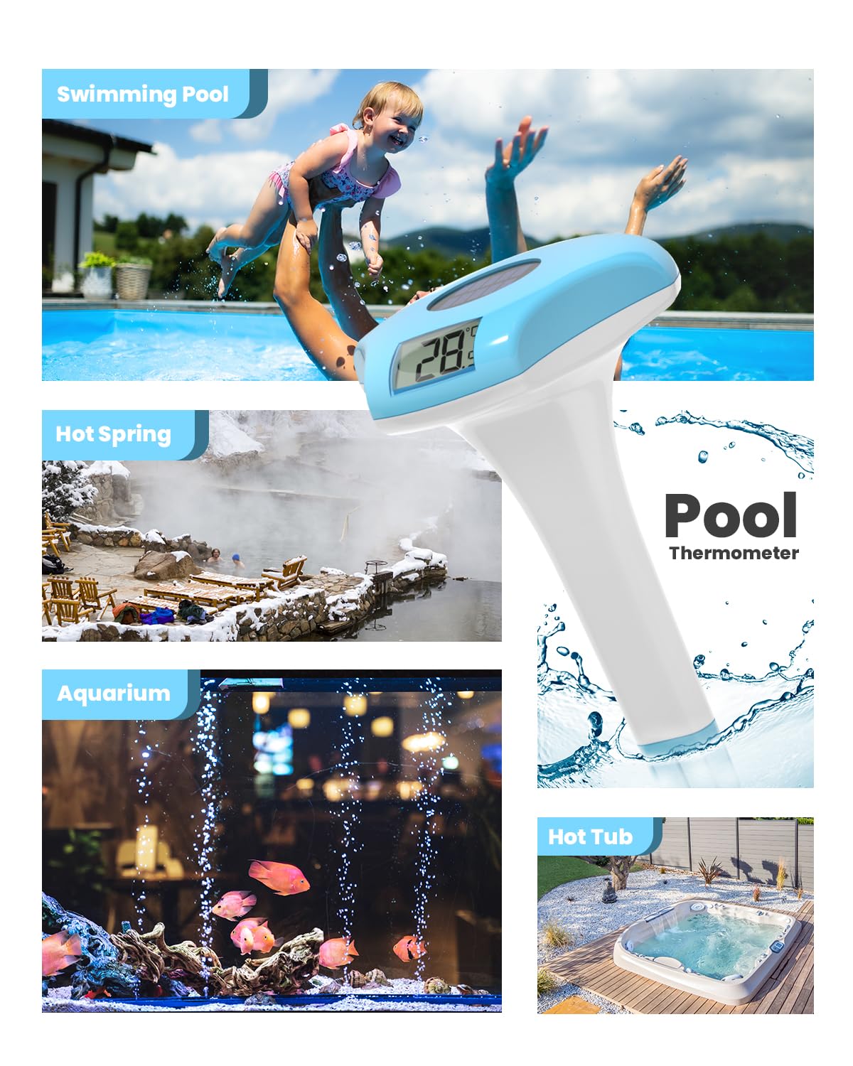 BALDR Floating Pool Thermometer, Solar Powered Pool Thermometer, Easy-to-Read/Use