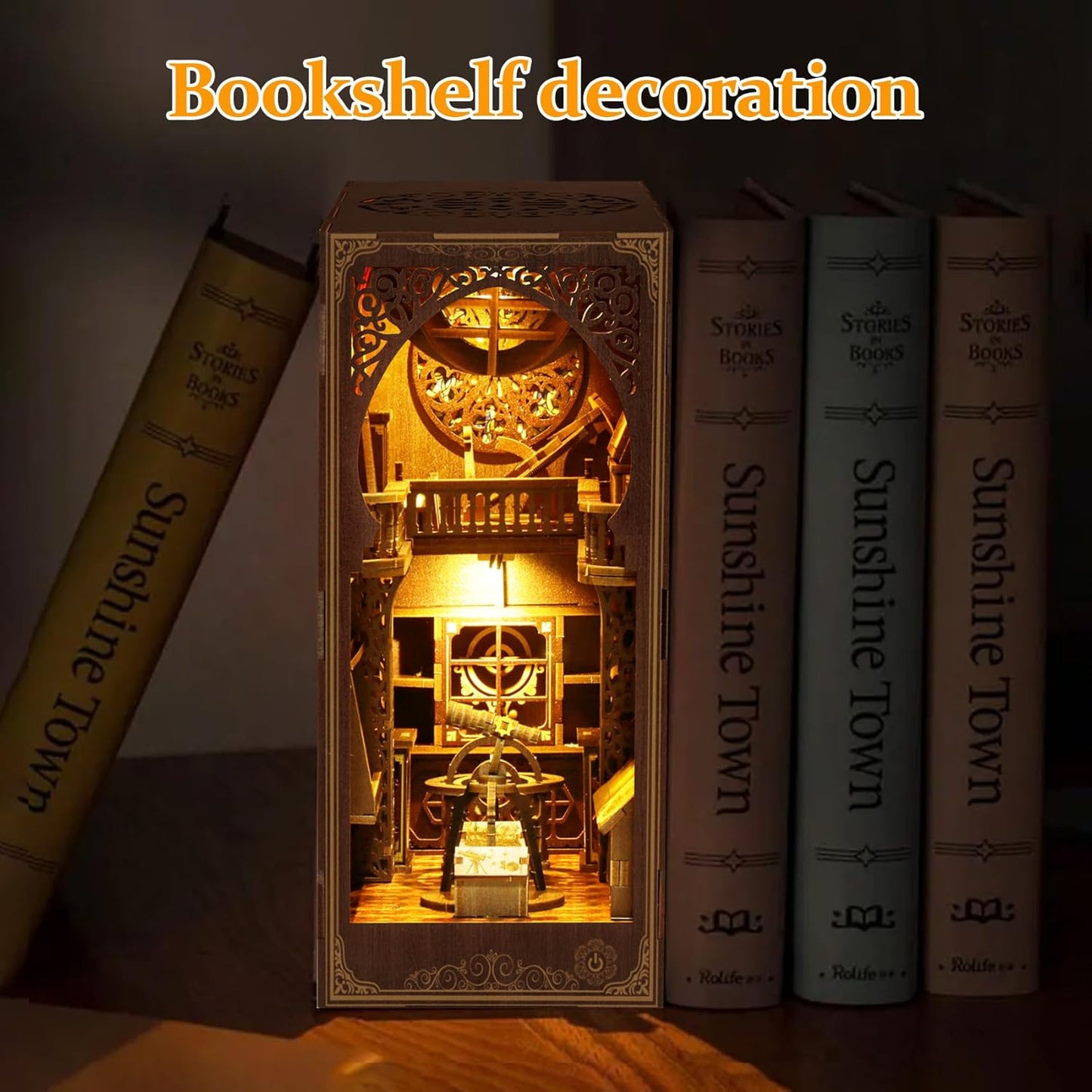 Book Nook Kit for Adult - THRIVINGIVAN DIY Miniature Model Build Dollhouse Kit 3D Wooden Puzzle with Sensor Led Light for Bookshelf Bookend Insert Decor Adults Teen Crafts