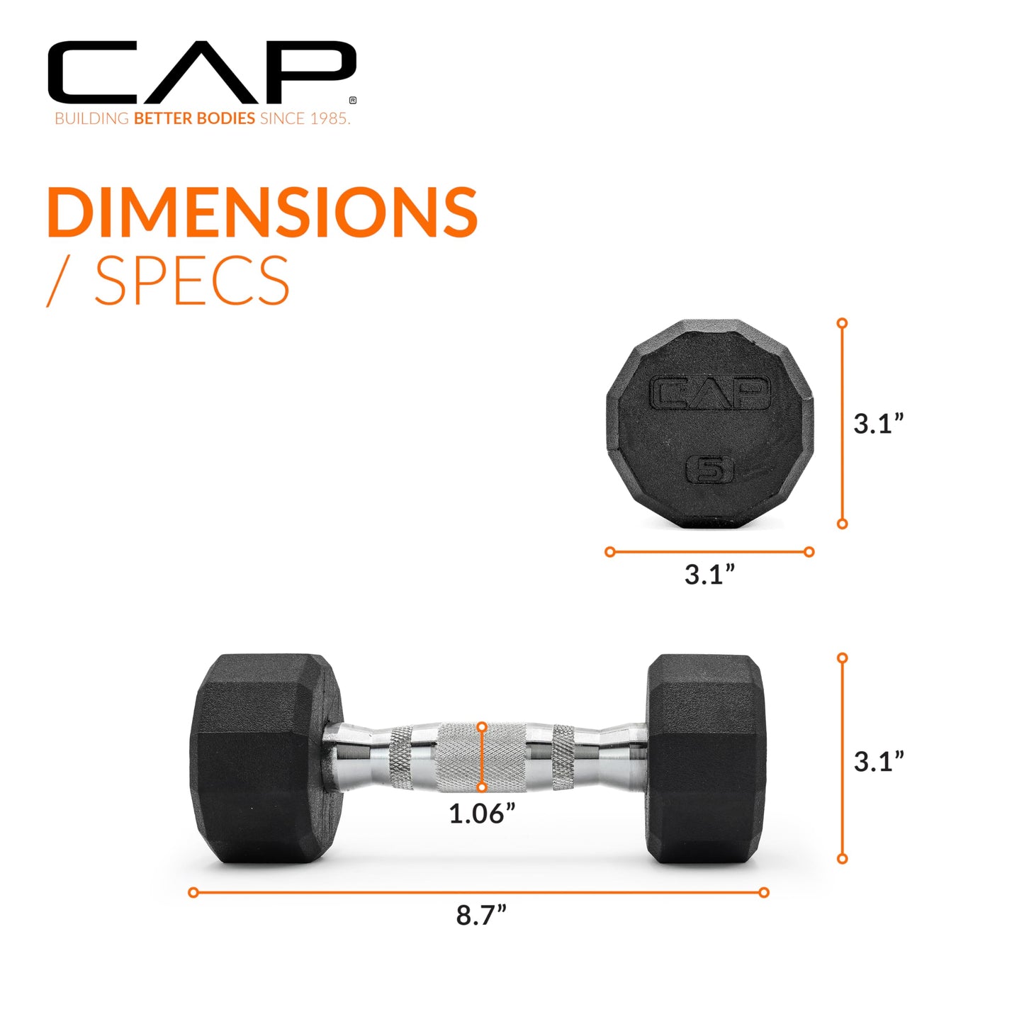 CAP Barbell unisex adult 12-Sided Series 12 Sided Coated Dumbbell, Black, 5-Pound US