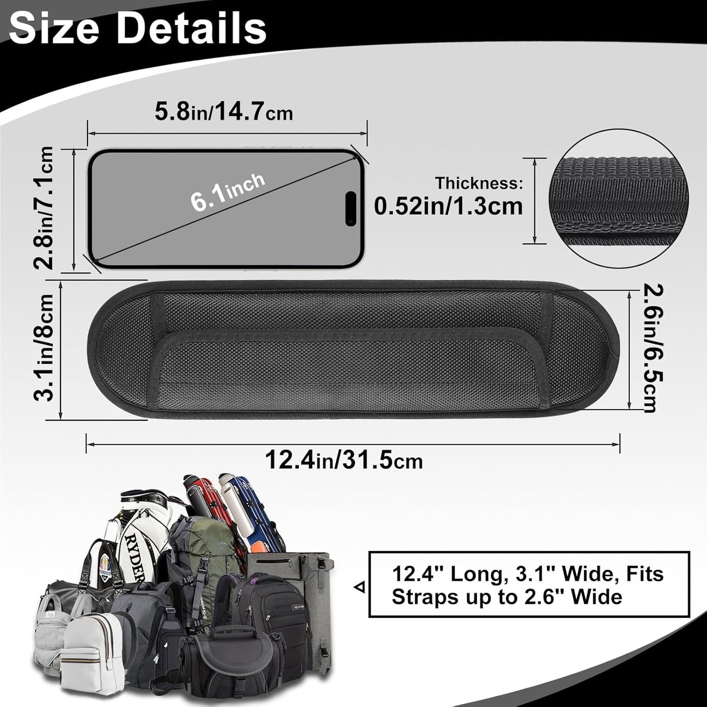 Non-Slip Shoulder Strap Pad, Waterproof Air Cushion Shoulder Relief Pad, for Shoulder Bags, Guitar Strap, Detachable Shoulder Strap Pad Pads Help Relieve Shoulder Pain(Neoprene)