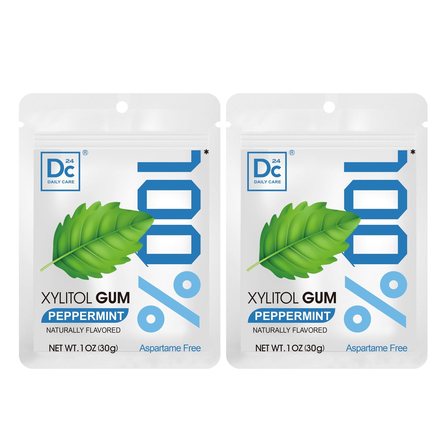 DC24 DAILY CARE 100% Xylitol Gum, Aspartame Free, Sugar Free Peppermint Chewing Gum, Natural Flavors, Gluten Free, Vegan, 20 Pie