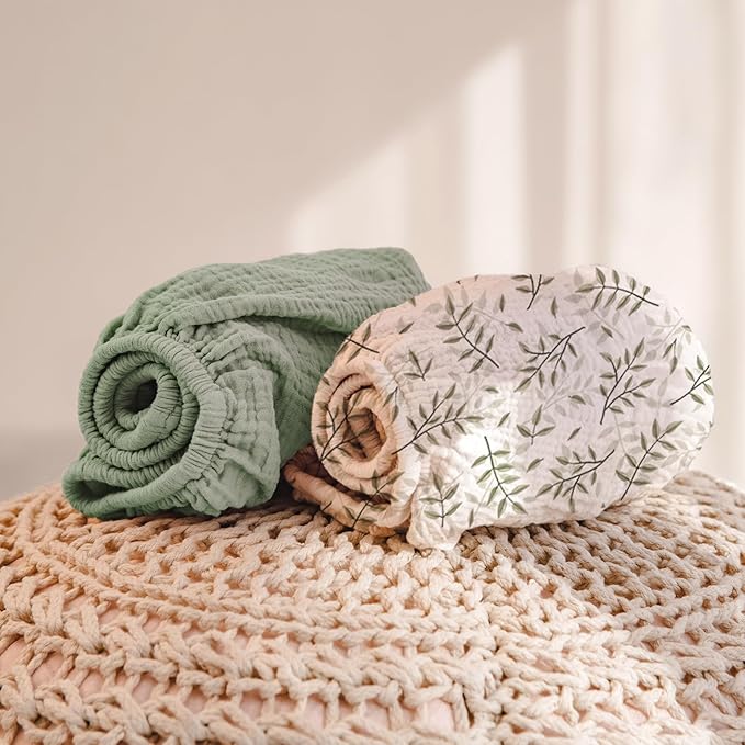 lulumoon Muslin Changing Pad Cover: 2-Pack Soft Breathable Cotton Boho Neutral Print for Baby Girls Boys - Nursery & Baby Shower