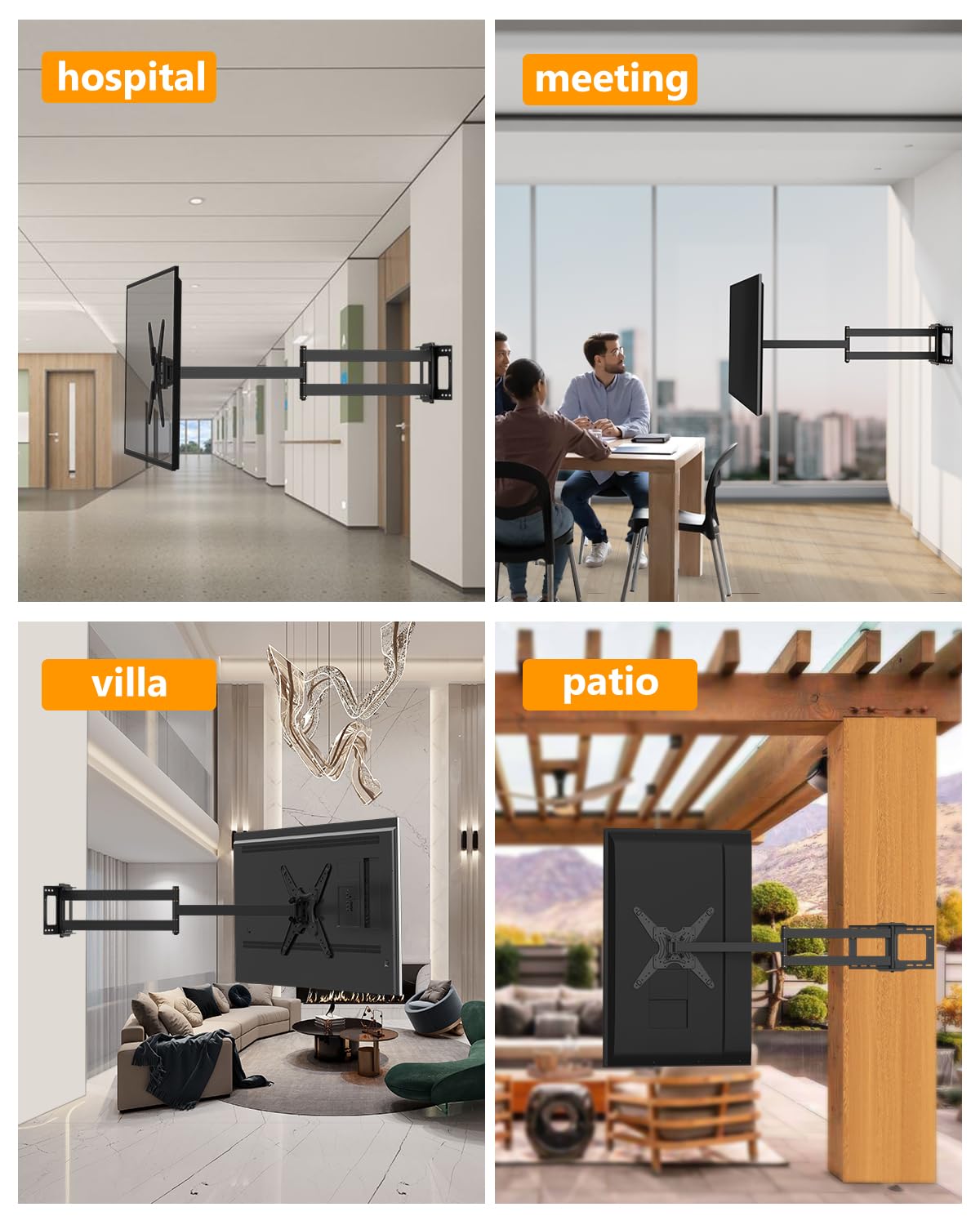 WHYFONE 48'' Extension Long Arm Rotating TV Wall Mount Heavy Duty, Landscape to Portrait Full Motion TV Mount Vertical for 26''-65'' Screens, VESA 400x400mm,16''Wood Stud/Concrete/Brick Wall