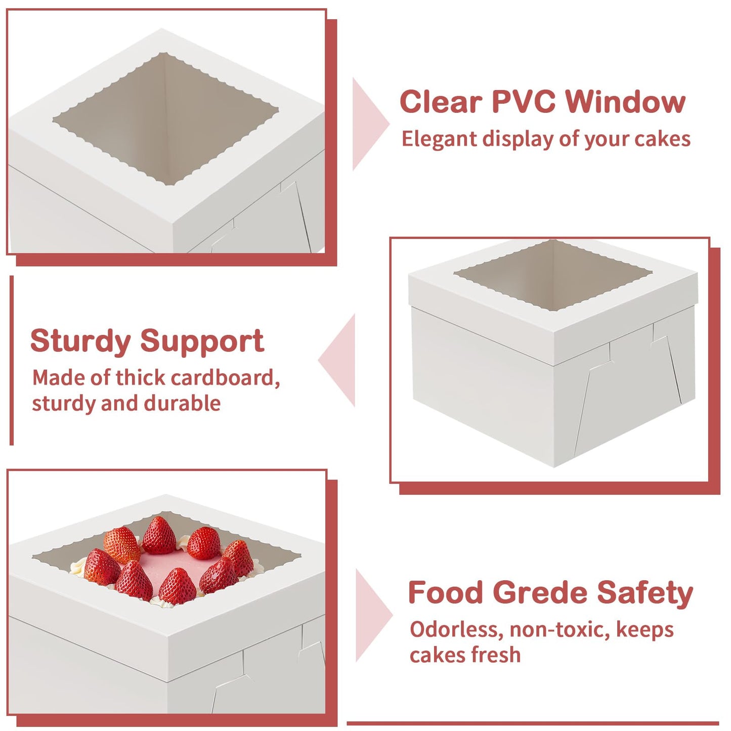 2 Pack Cake Boxes with Cake Boards, 12 Inch Tall Cake Box, Disposable Cake Transport Container, White Cake Carrier Holder for Baked Goods Cookies Dessert Pastry Cupcakes Bakery (12×12×8 Inches)