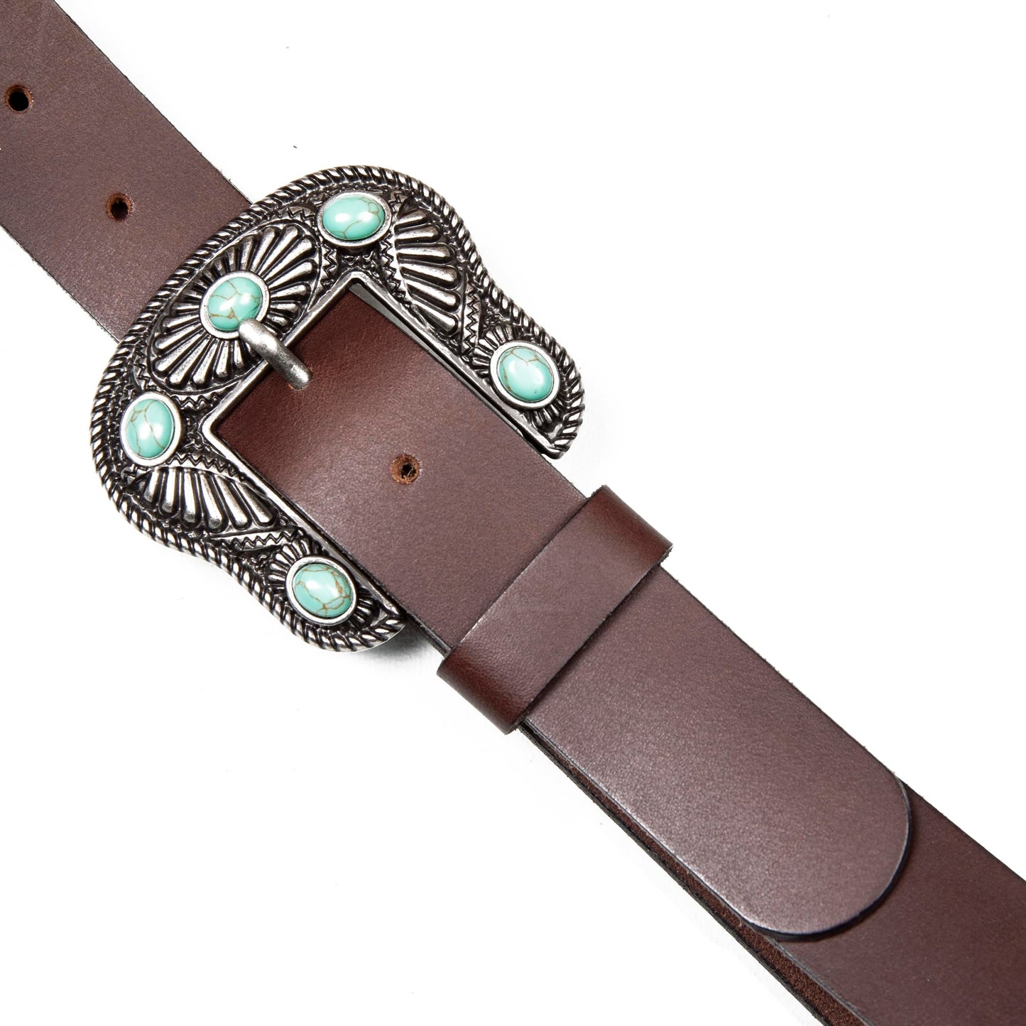 Lucky Brand Women Western Style Fashion Leather Belt with Metal Buckle, Turquoise Stud-Brown, Small