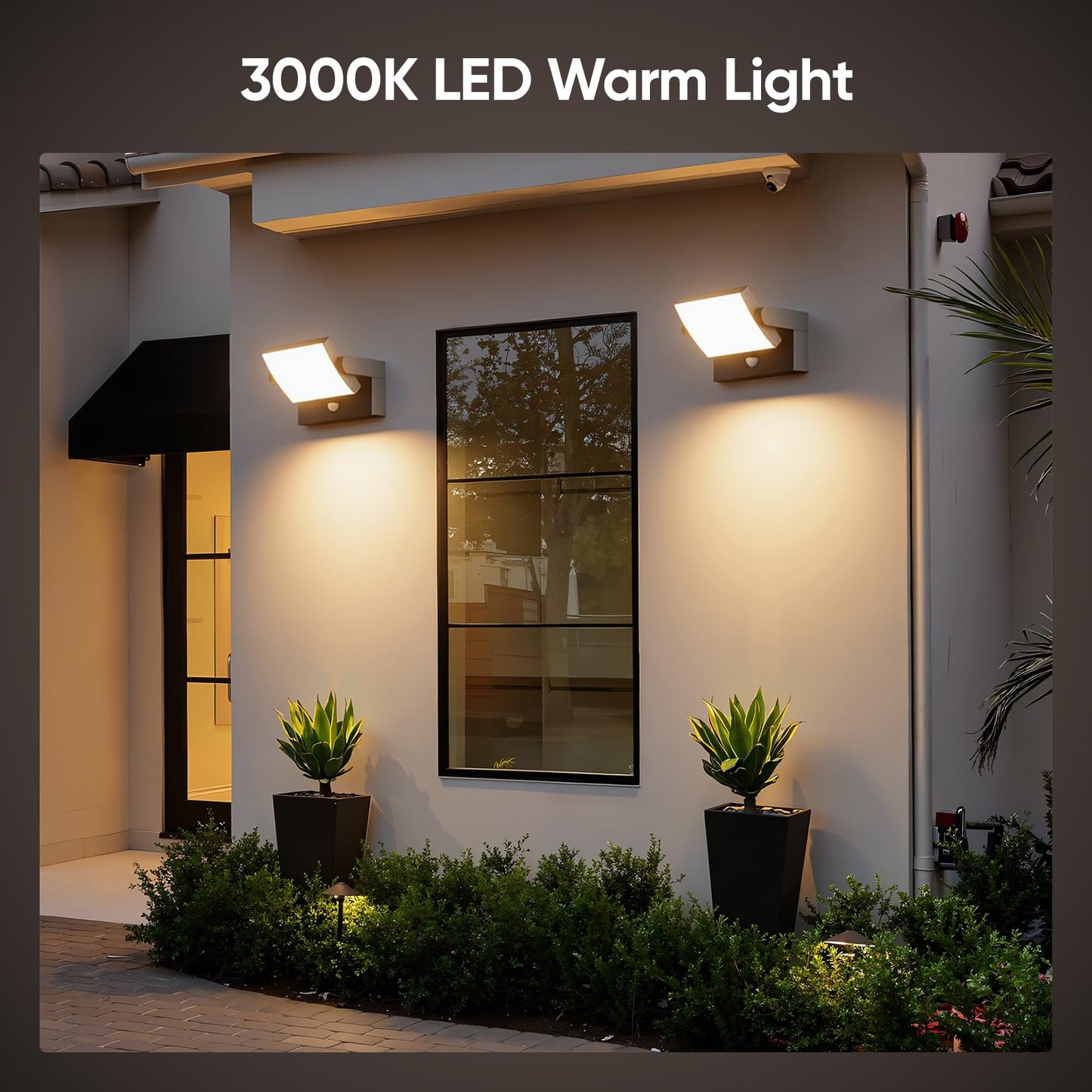 Lundwa 2 Pack 40W Motion Sensor Outdoor Wall Lights  3000K Black Led Light Fixture  Ip65 Waterproof Exterior Porch Light  360  Adjustable Head Flood Wall Lighting For House