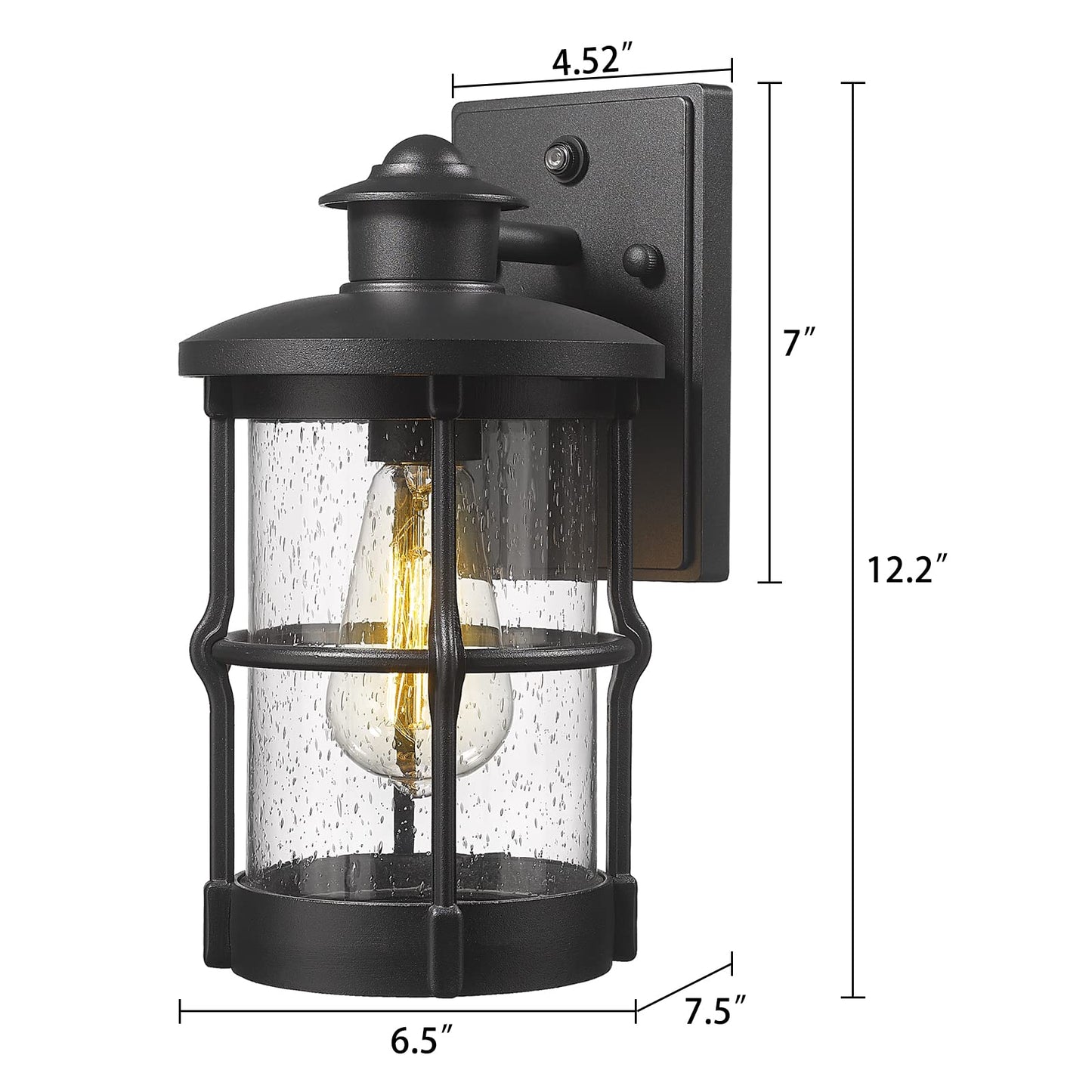 Rosient Outdoor Wall Sconces  Dusk To Dawn Outdoor Lights  Exterior Wall Mount Lighting  Entryway Light Fixture In Black Finish With Seeded Glass