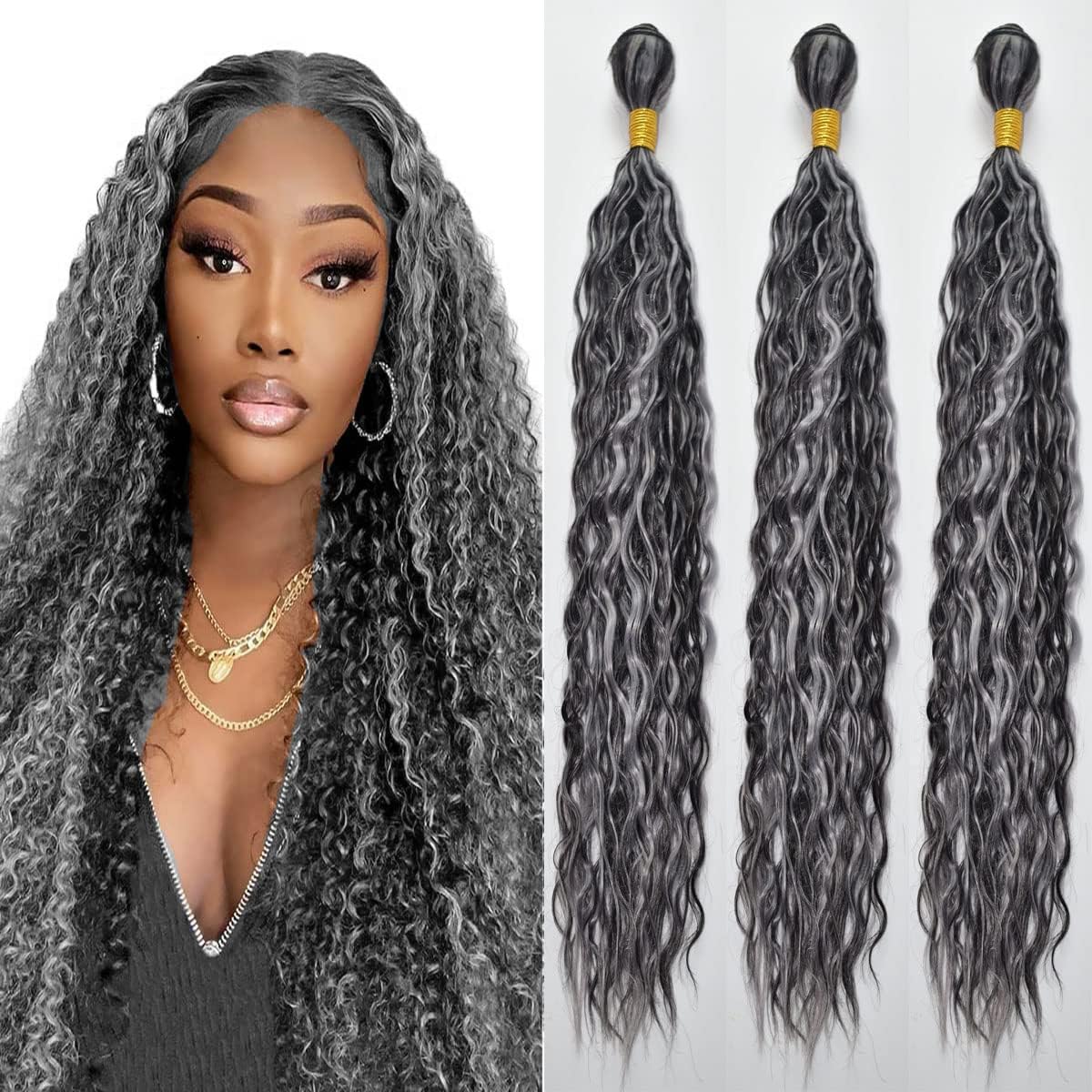 Peenoll 22 24 26 Inch Deep Wave Human Hair Bundles Highlight P1B Grey Weave Bundles Human Hair 12A Unprocessed Brazilian Virgin