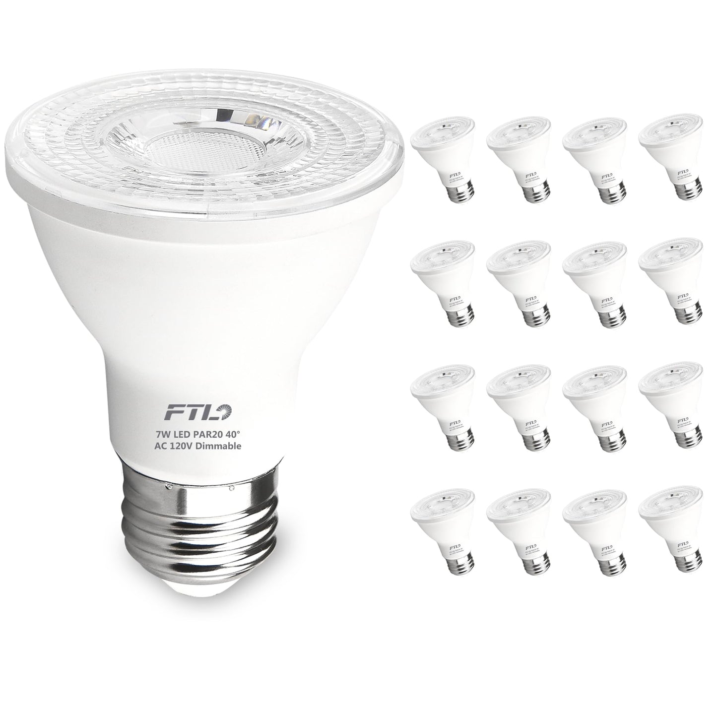 Ftl 20-Pack Par20 Led Bulbs 3000K  7W 600Lm Dimmable Warm White 50W 60W Equivalent  Flood Light Bulb Indoor Outdoor  E26 Spotlight For Recessed Lighting