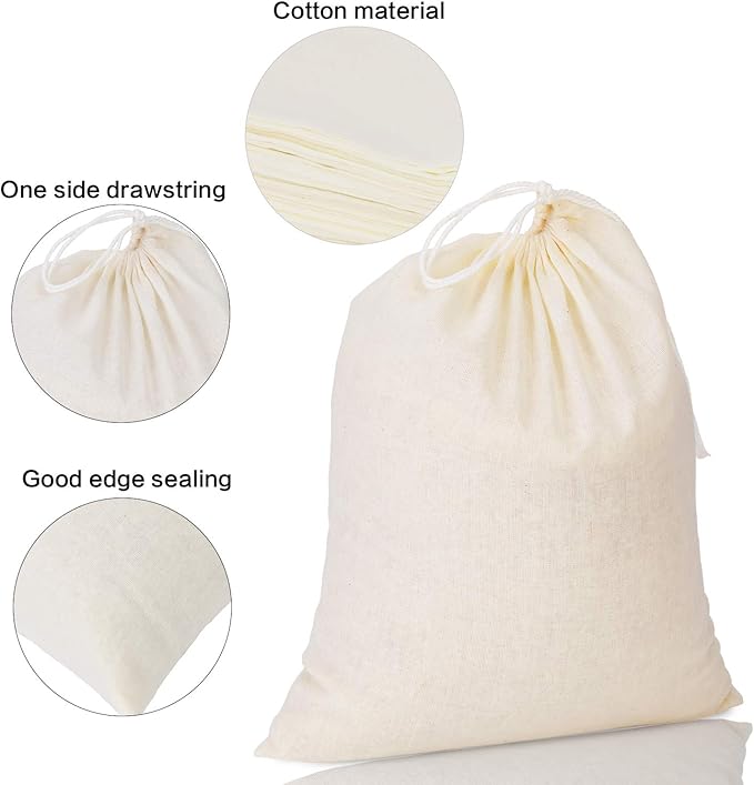 Tatuo 50 Pieces Muslin Bags Cotton Drawstring Bags Sachet Bag for Home Supplies (8 x 10 Inches)