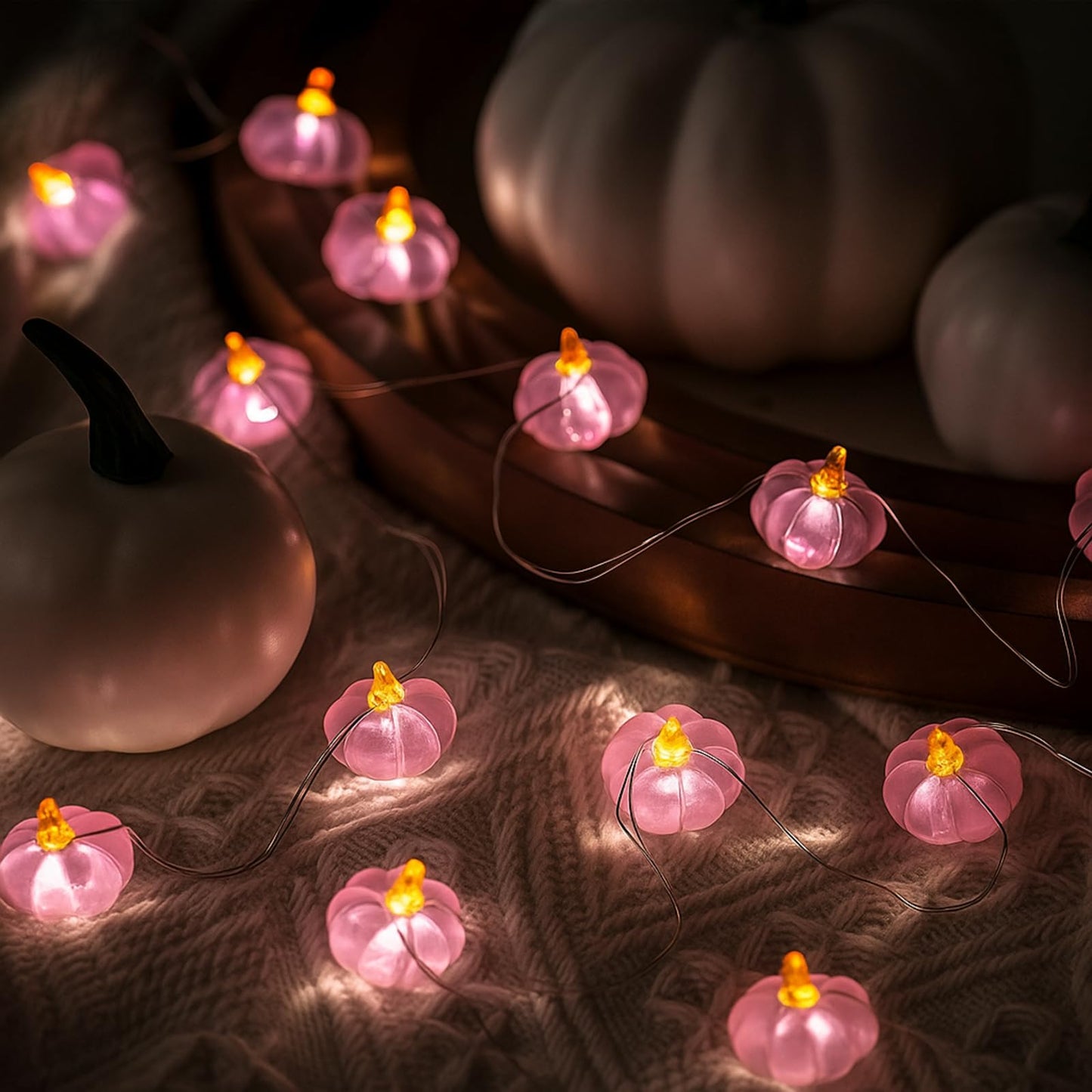 Glooglitter 2 Pcs Fall Thanksgiving String Lights 6.5 Ft Pink Pumpkin Lights String Baby Shower Decorations For Thanksgiving Halloween Indoor Window Tree Yard Porch Door Decor