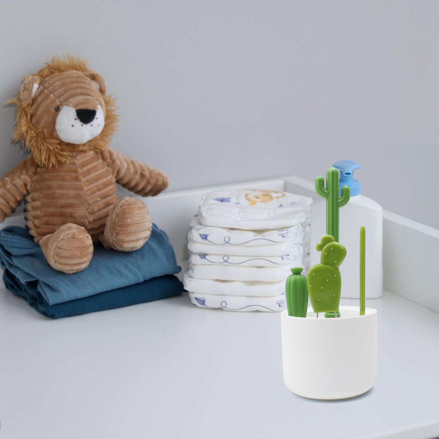 Cactus Bottle Brush Set, Full-Angle Straw Detail Brushes Cleaning Cleaner Washer Tool Kit with Stand Holder Multifunctional for Washing Baby Breast Pump Nipple Essentials Kitchen Decor Replacement