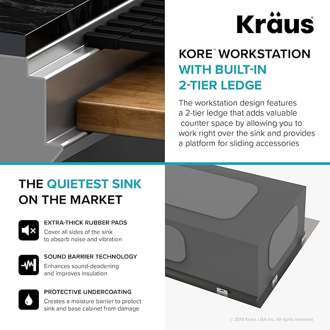 KRAUS KWU120-45 Kore 2-Tier Workstation 45-inch Undermount 16 Gauge Single Bowl Stainless Steel Kitchen Sink with Integrated 2-Step Ledge and Accessories (Pack of 10)