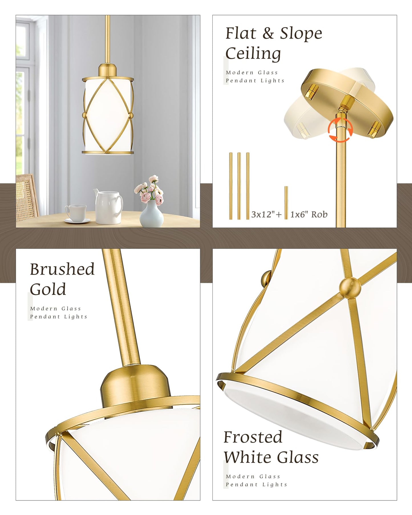 Osimir Pendant Lights, Modern 2-Pack, Brushed Gold with Frosted Glass, 1-Light, CH9176, Farmhouse Style for Kitchen Island or Dining Room