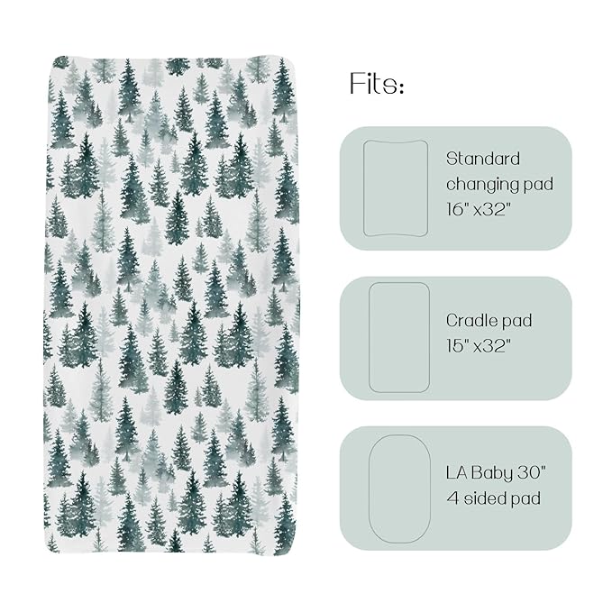 HawSkgFub Watercolor Forest Pine Tree Changing Pad Cover for Baby Girl Boy, Winter Christmas Diaper Change Table Covers, Soft Stretchy Safe Snug Fitted Changing Mat Sheets Fit 32"/34" x 16"