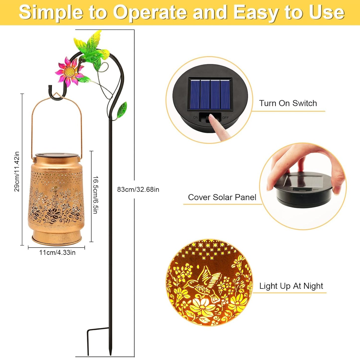 Solar Lanterns Outdoor Hummingbird Garden Decor, Birthday Gifts for Women Mom Grandma Metal Hanging Solar Lights Waterproof with Shepherd Hook LED Decoration Outside for Patio Garden Yard Porch Lawn